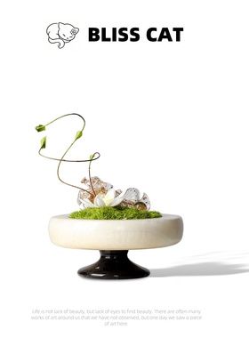 中古天然玉石花瓶插花会所客厅茶几花艺绿植苔藓洽谈桌摆件小桌花