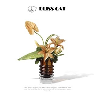 现代轻奢棕色琉璃玻璃花瓶插花样板房花艺客厅茶几电视柜家居摆件