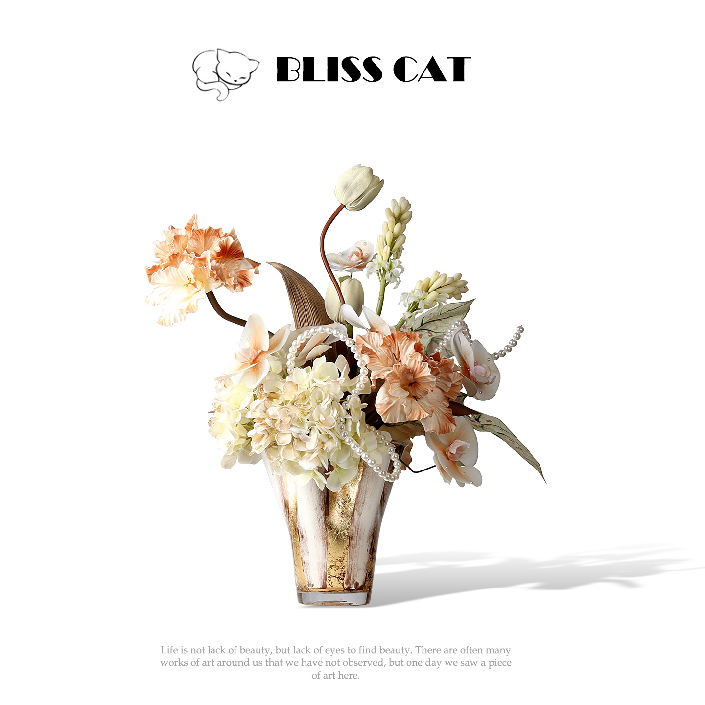 法式轻奢白金玻璃花瓶插花架空层酒店客厅餐桌玄关花艺高级感摆件