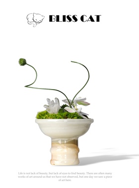 新中式创意天然玉石花瓶插花架空层客厅茶几苔藓绿植高级感小桌花