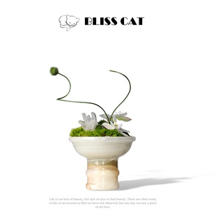 新中式创意天然玉石花瓶插花架空层客厅茶几苔藓绿植高级感小桌花