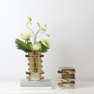 现代轻奢创意不规则水晶花瓶客厅餐桌样板间插花干花花器装 饰摆件