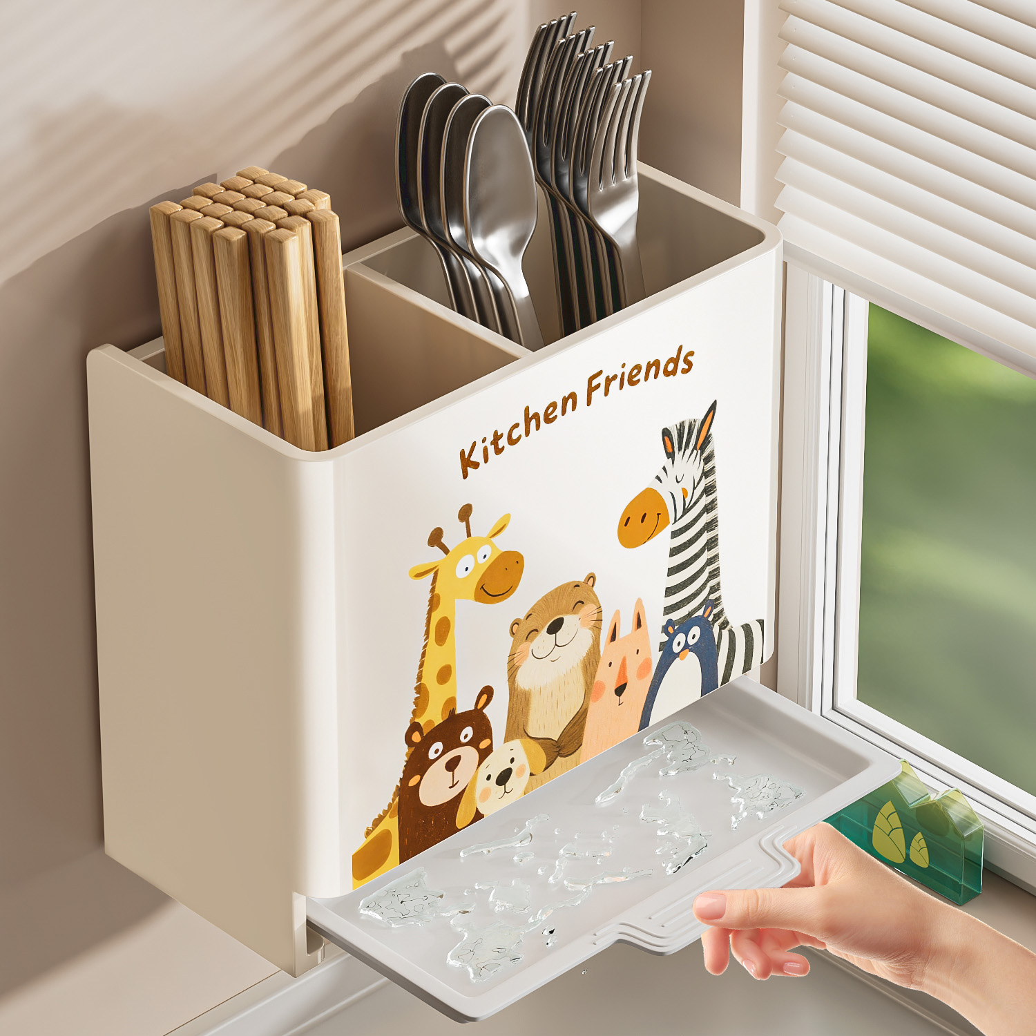 奶白筷子收纳盒厨房沥水筷子筒免打孔壁挂式筷子笼家用筷子置物架