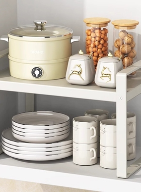 可伸缩厨房置物架台面橱柜隔板分层架柜内调料收纳锅架桌面小架子