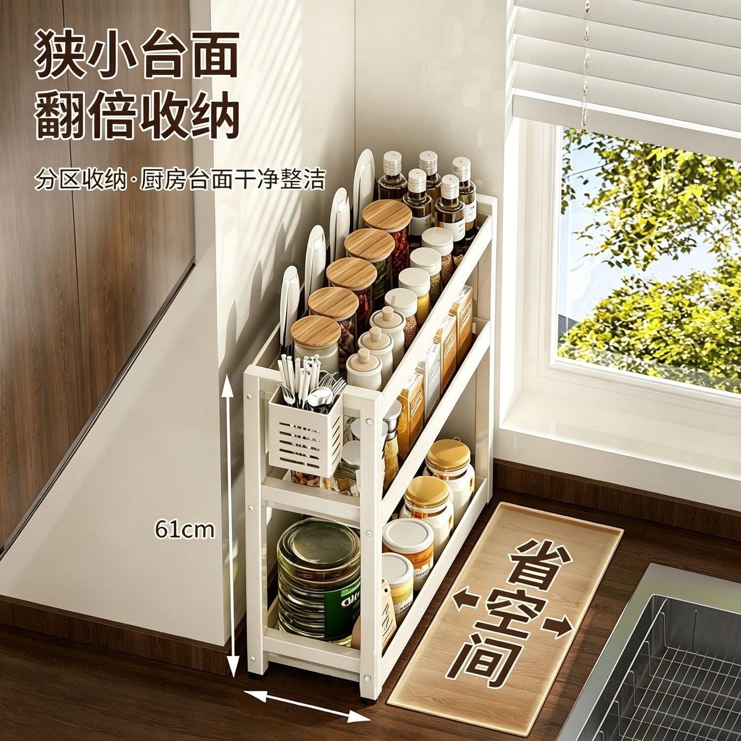 厨房调料架家用多功能调料品油盐酱醋调味罐置物架刀具一体收纳架