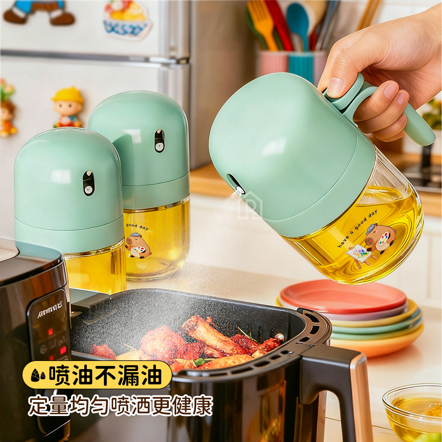 卡通喷油壶玻璃厨房家用空气炸锅喷油瓶食用油喷雾瓶雾化雾状油罐
