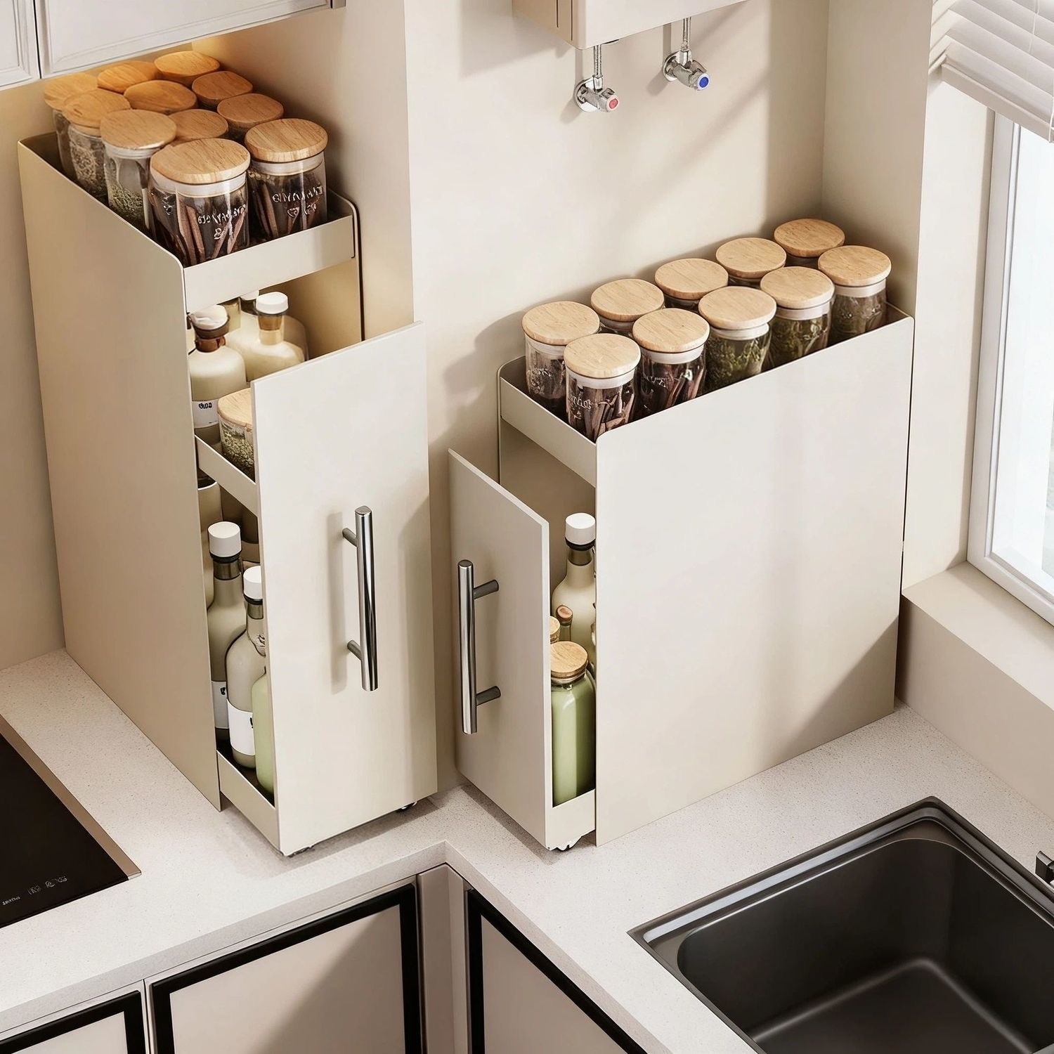 窄边调料品抽拉式置物架调料架厨房多功能调味料台面收纳柜架子盒