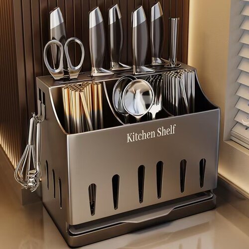 不锈钢可拆卸沥水两用刀架筷子筒