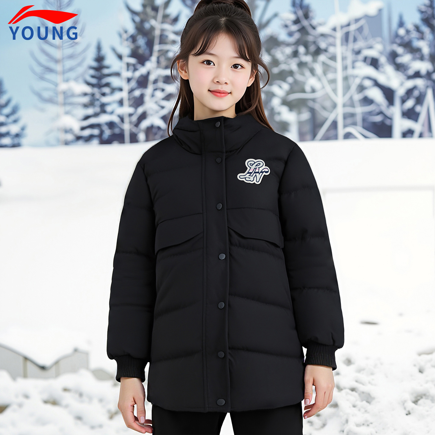 李宁儿童女大童中长款羽绒服