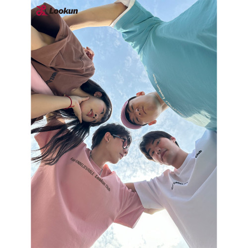 lookun半袖刺绣物空夏季半袖情侣
