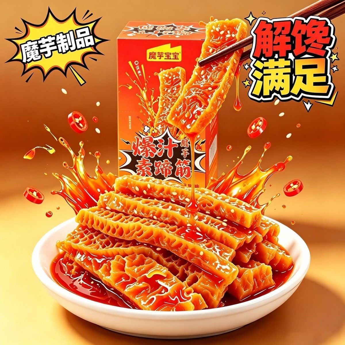 魔芋宝宝爆汁素蹄筋厚切陕西安康特产魔芋火锅麻酱香辣解馋素食