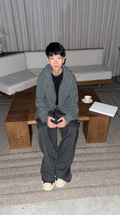 Hito STORE 拉链毛衣纯色连帽针织衫