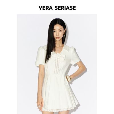 【Vera Seriase设计师品牌】2026夏季新款修身白色拼接短袖连衣裙
