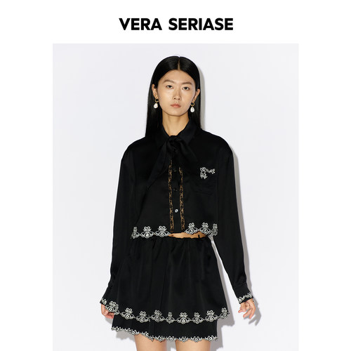【Vera Seriase设计师品牌】2026秋季新款时尚黑色长袖短款衬衫