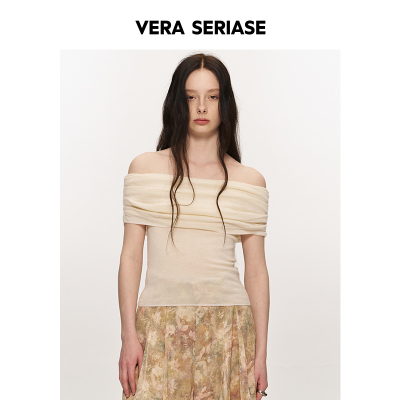 【Vera Seriase设计师品牌】夏季新款短袖露肩薄款针织衫上衣