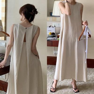 大码胖mm无袖背心连衣裙子女夏季2025新款网红海边度假露背长裙子