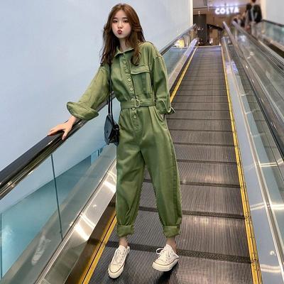 实拍牛仔连体裤女2025春新款韩版宽松ins超火连衣裤显瘦bf工装裤