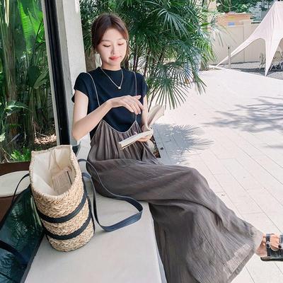 实拍吊带阔腿裤套装女2025夏季新款遮肉设计高端精致连体裤两件套