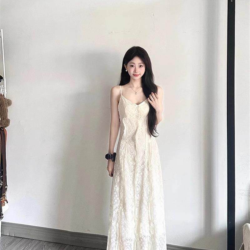 法式蕾丝吊带连衣裙子女装2025新款夏季小个子温柔收腰气质仙女裙