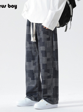 ProteusBoy裤子男款春秋冬季2025新美式复古格子直筒加绒休闲长裤