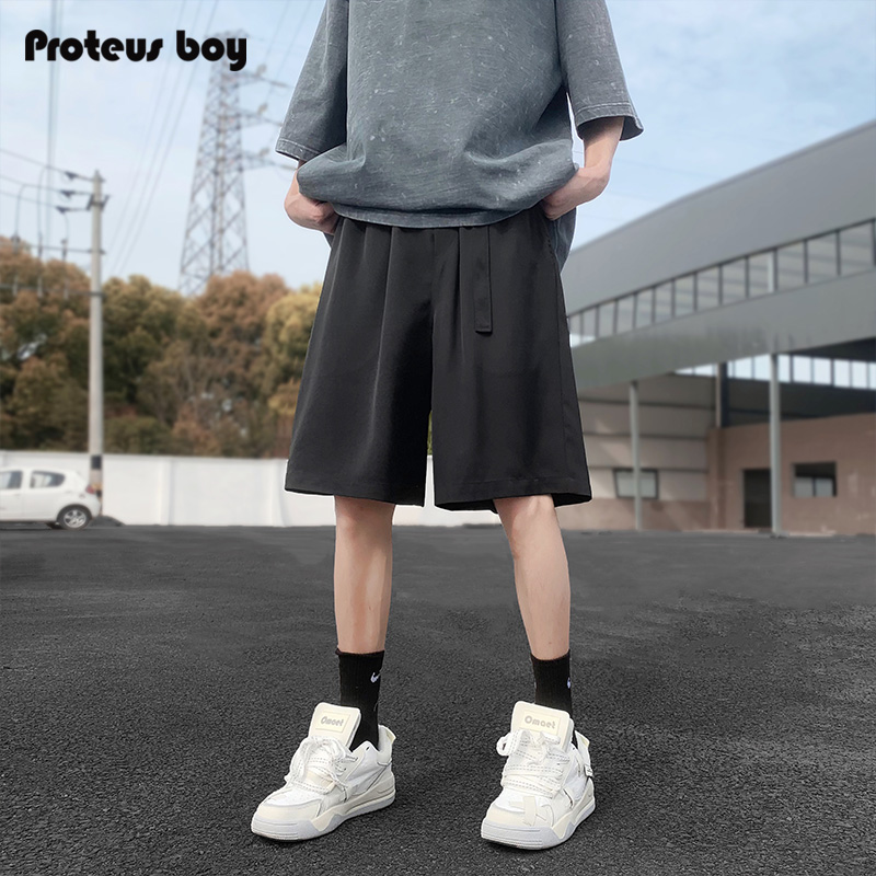 短裤男夏季2025新款男士日系复古垂感休闲宽松西装5五分中裤子薄