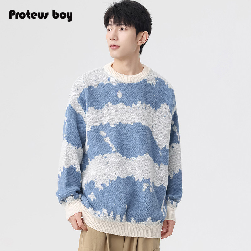 ProteusBoy毛衣男秋冬季2025新款小清新扎染圆领内搭长袖针织衫潮
