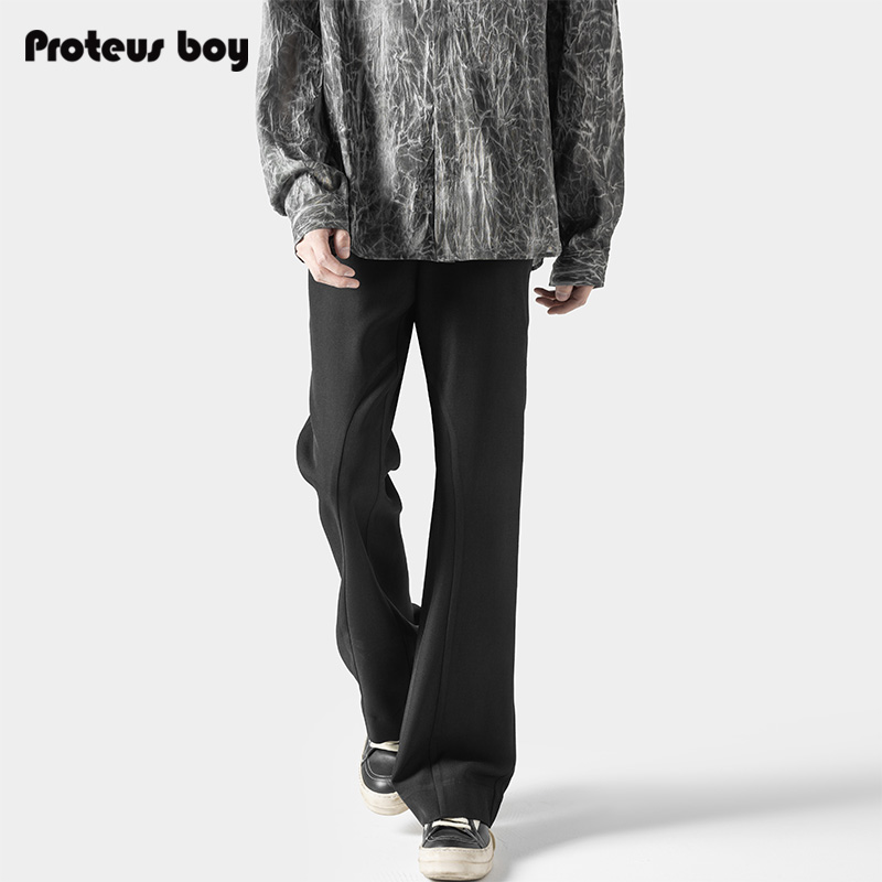 ProteusBoy 美式复古高街纯色拼接户外休闲直筒半松紧腰西