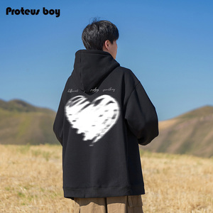ProteusBoy 简约涂抹式爱心舒适户外休闲运动长袖套头连帽卫衣 5P