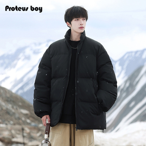 ProteusBoy 美式纯色基础款防泼水保暖加厚立领面包棉服外套 2200