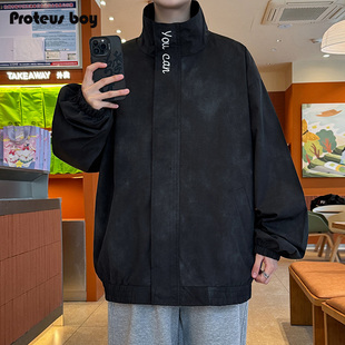 K211 复古水洗字母刺绣防风户外运动立领夹克外套 ProteusBoy 美式