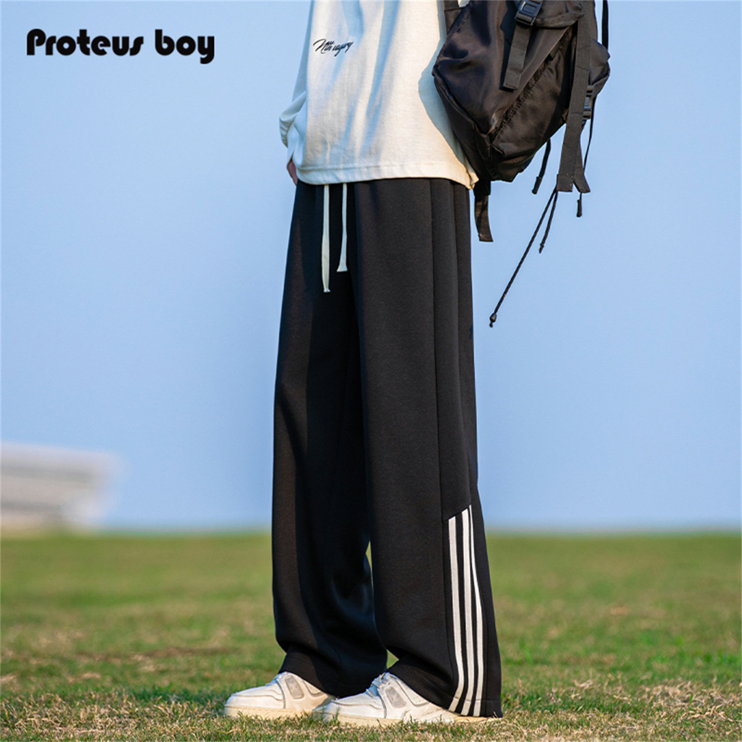 ProteusBoy 美式三条杠条纹拼接户外运动直筒阔腿抽绳休闲长裤 08,男装,休闲裤,淘宝优惠券,粉丝福利购,淘宝优惠卷