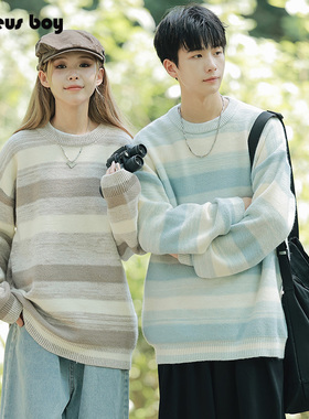 Proteus Boy撞色条纹拼接针织宽松休闲圆领内搭情侣毛衣 23PB208
