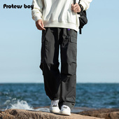 裤 ProteusBoy 户外大口袋腰带直筒抽绳加厚奥利绒休闲工装 80159