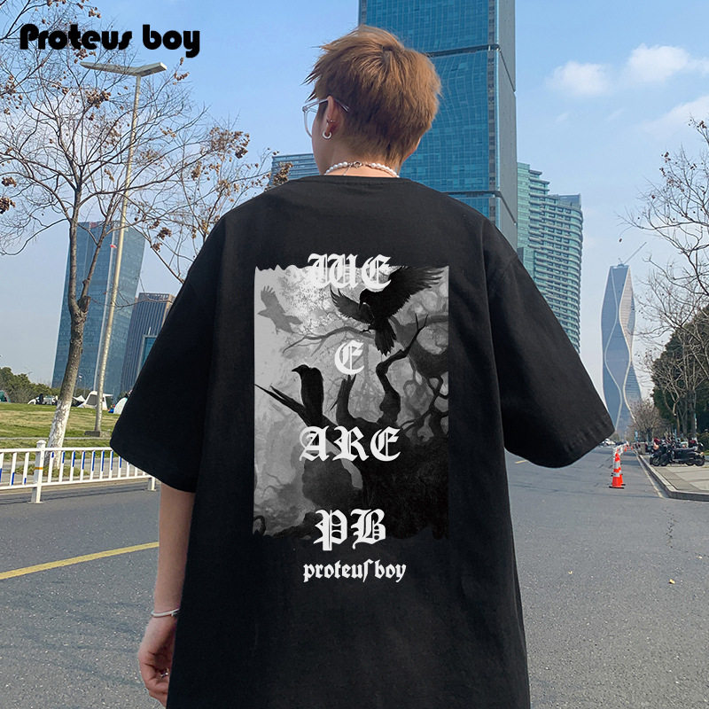 短袖t恤男款夏季美式街头复古字母印花男生上衣服潮流宽松体半袖T