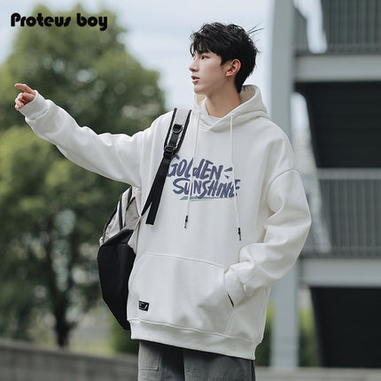 ProteusBoy卫衣男秋冬款春季连帽字母加绒宽松休闲潮牌男士外套装