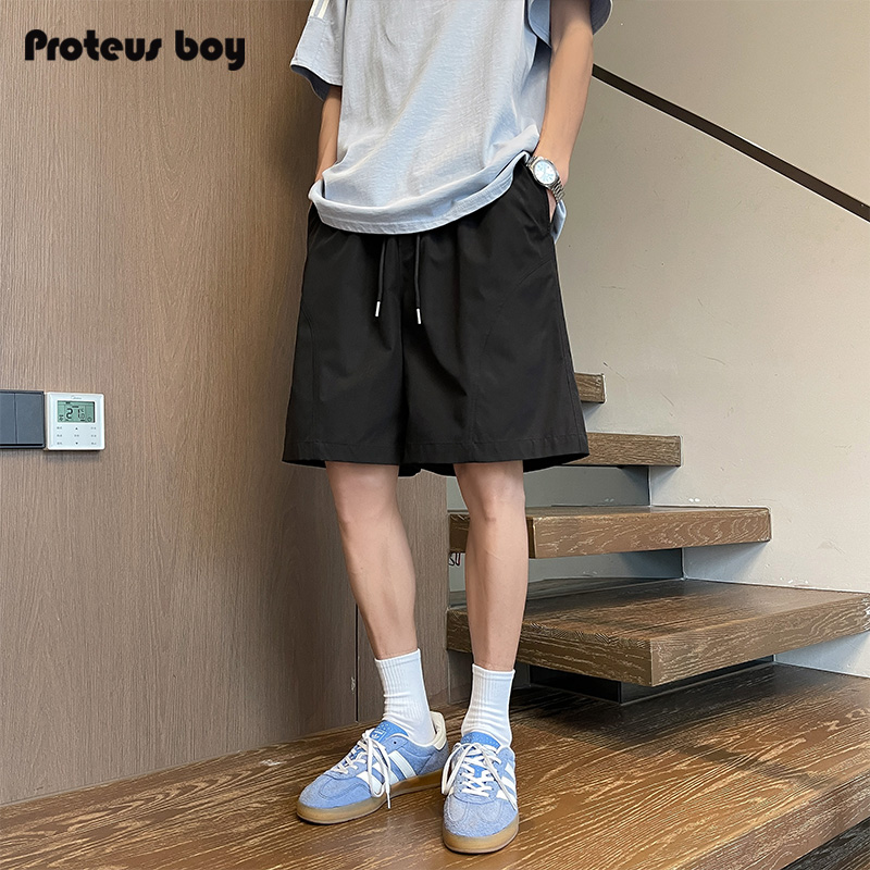 ProteusBoy 日系纯色百搭户外运动透气直筒抽绳五分休闲短裤 5377