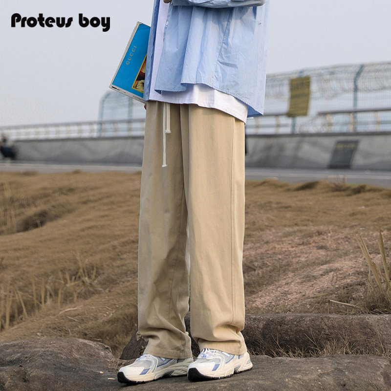 ProteusBoy裤子男款春秋冬季2025新直筒垂感阔腿纯棉加绒休闲长裤