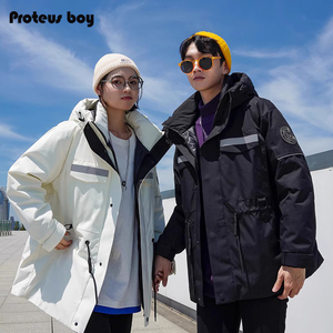 ProteusBoy羽绒服男秋冬季反光拼接防寒保暖宽松连帽工装休闲外套