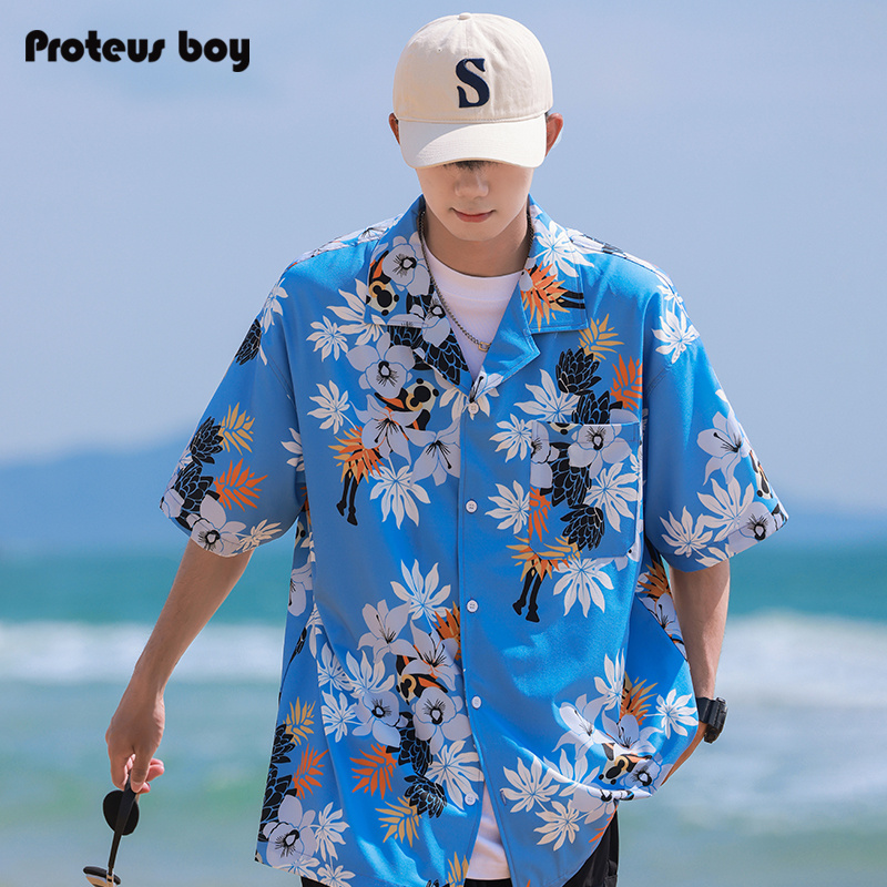 ProteusBoy短袖衬衫男款夏季新款男士度假夏威夷休闲花色衬衣外套