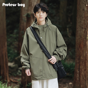 ProteusBoy 纯色大口袋户外登山防风连帽夹克外套冲锋衣 23PB8807