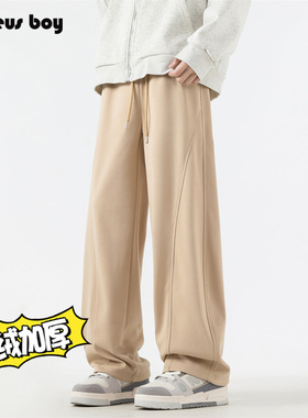 ProteusBoy 日系纯色百搭户外运动直筒加绒卫裤抽绳休闲长裤 K350