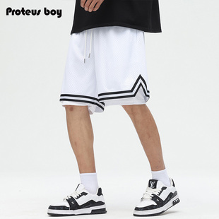 条纹冲孔户外篮球服运动透气直筒抽绳休闲短裤 ProteusBoy 美式