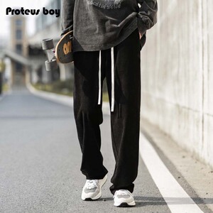 ProteusBoy裤子男款春秋冬季2026男士灯芯加绒运动直筒阔腿休闲裤
