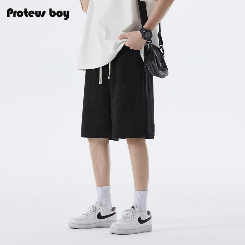 ProteusBoy短裤男夏季男士美式麂皮绒直筒宽松运动休闲五分中裤子