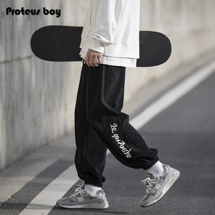 HK22394 字母刺绣灯芯绒宽松阔腿束脚休闲长裤 ProteusBoy 2022AW