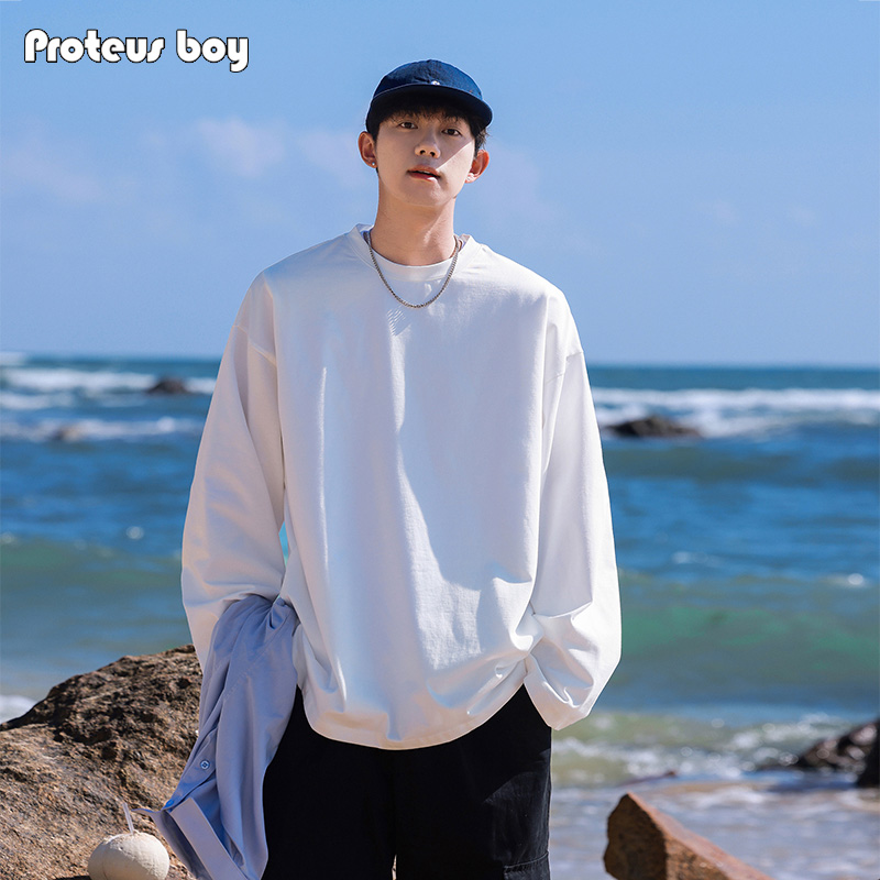 ProteusBoy长袖t恤男春秋季新款男士纯色圆领纯棉内搭上衣打底衫T