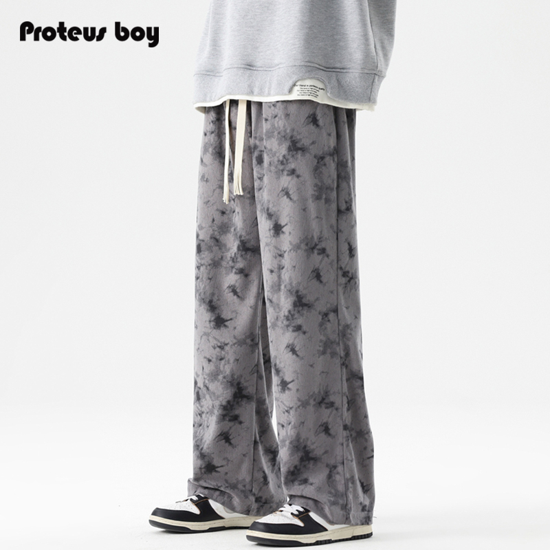 ProteusBoy裤子男款秋冬季美式复古灯芯绒扎染运动阔腿直筒休闲裤