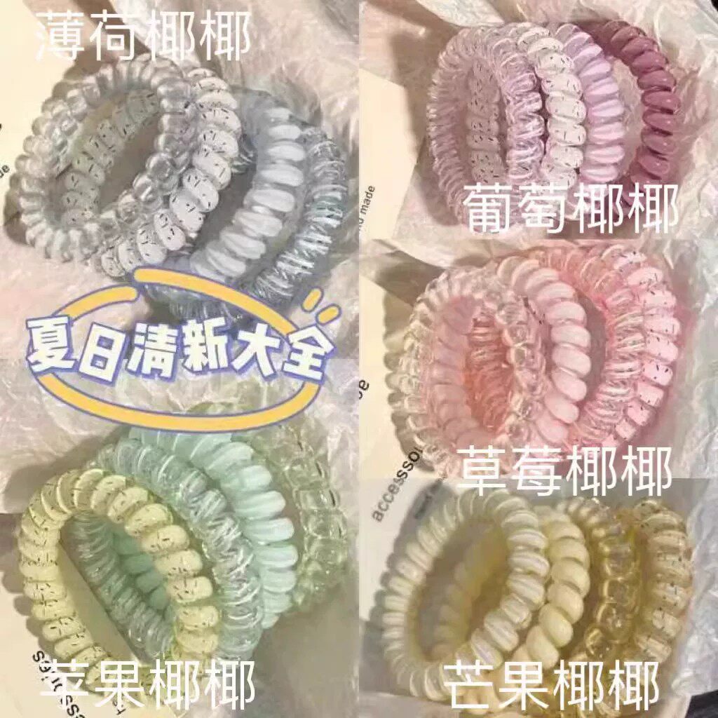 韩式少女高品质发圈葡萄椰椰波点电话线发圈夏季清新百搭发绳耐用