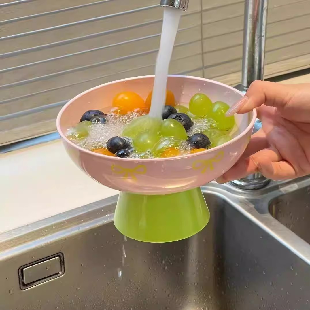 多巴胺果盘蝴蝶结果盘新款家用客厅高颜值沥水盘点心盘多巴胺