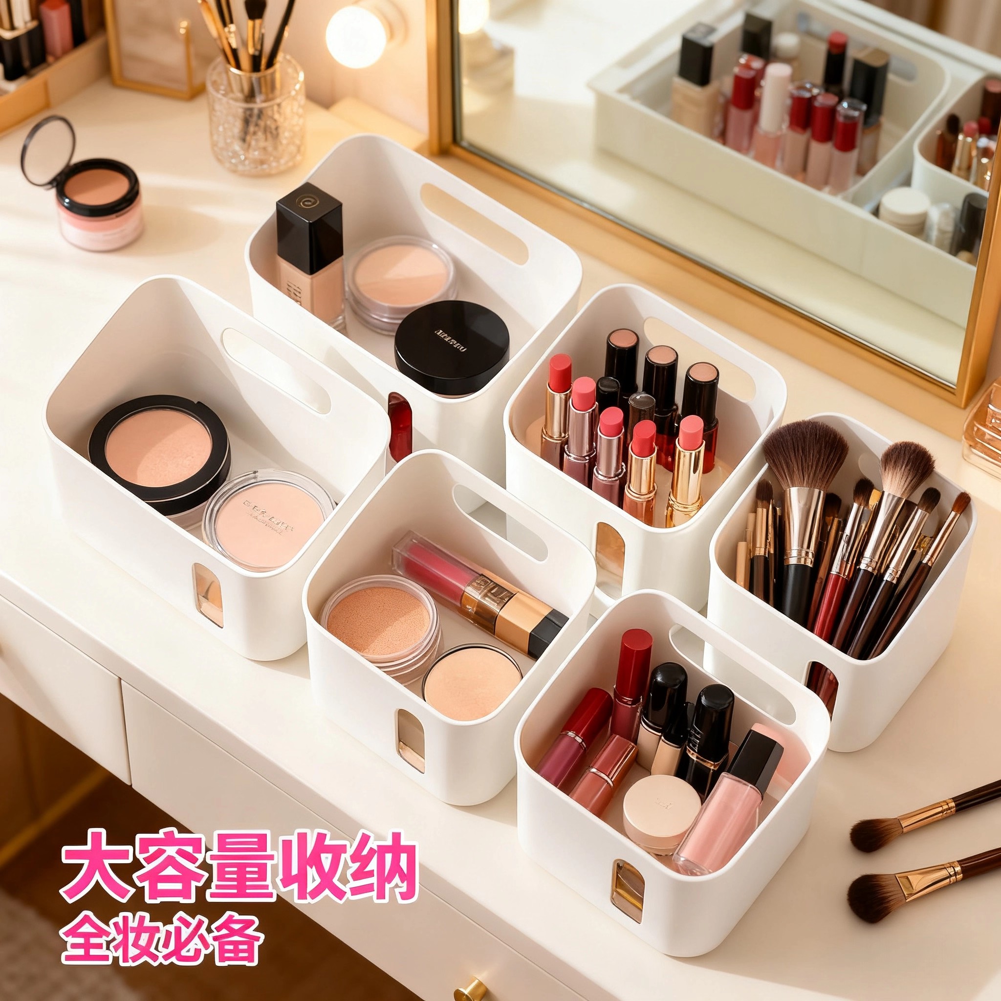 化妆品收纳盒宿舍梳妆台桌面护肤品口红整理盒大容量分格置物架